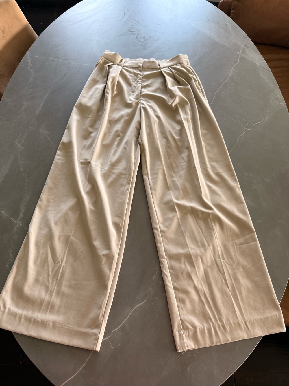 JLUXLABEL Wide Leg Pleated Trousers in Light Beige